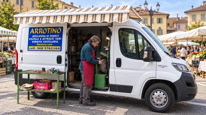 Luigi bei der Arbeit in seinem Fahrzeug zwischen den Marktständen